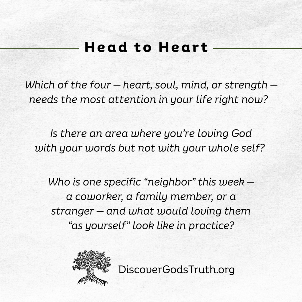 Mark 12:30-31, Head to Heart